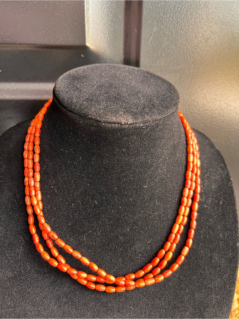 Jay King DTR mine finds Three-Strand Coral-Hued Bead Necklace 925